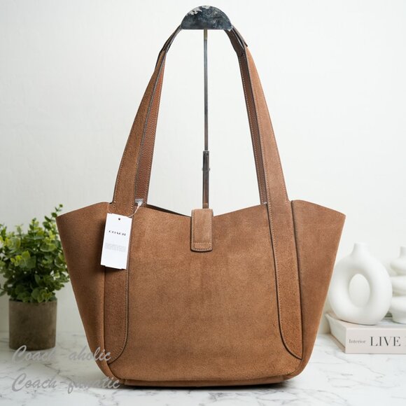 NWT Coach Hadley Turnlock Tote Bag CCC76 Suede Leather /sienna - Picture 6 of 11